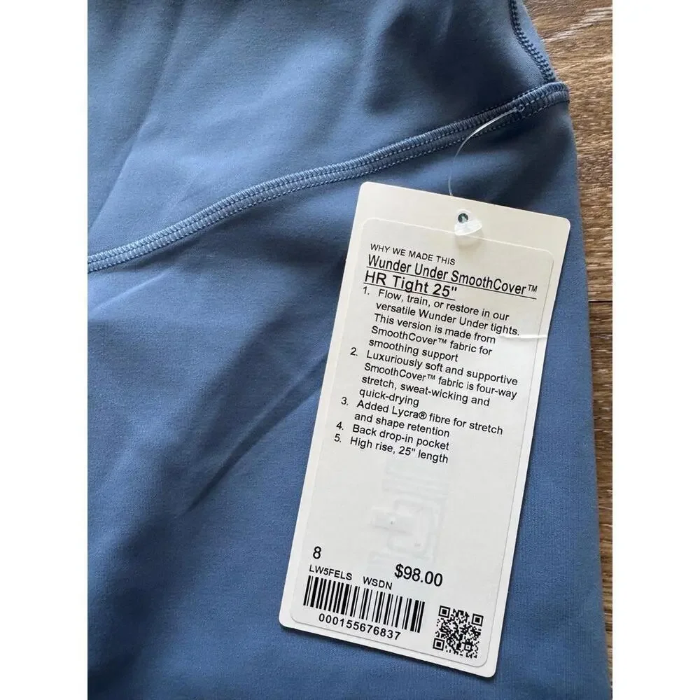 Lululemon Wunder Under SmoothCover High Rise 25” Washed Denim Size 8 NWT